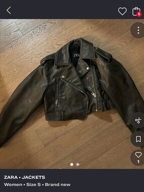 Zara Brown Cropped Faux Leather Biker Jacket